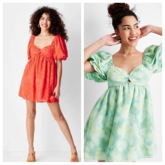 Target guest designer Elegant Red Dress with Puff Sleeves or Green dress - Picture 1 of 12